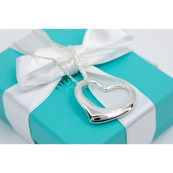 Tiffany & Co. Extra Large 35mm Open Heart Necklace Elsa Peretti Pendant on a 18" - Picture 4 of 9